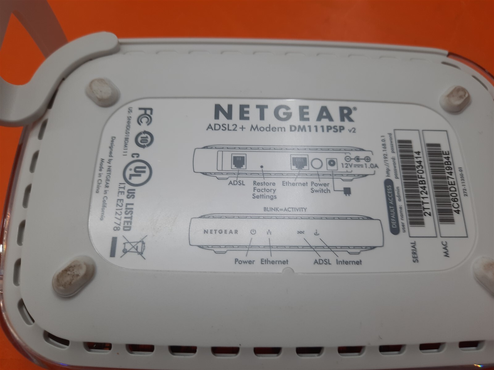 ⭐️⭐️⭐️⭐️⭐️ Netgear AdSL2+ Modem DM111PSP No Power Adapter