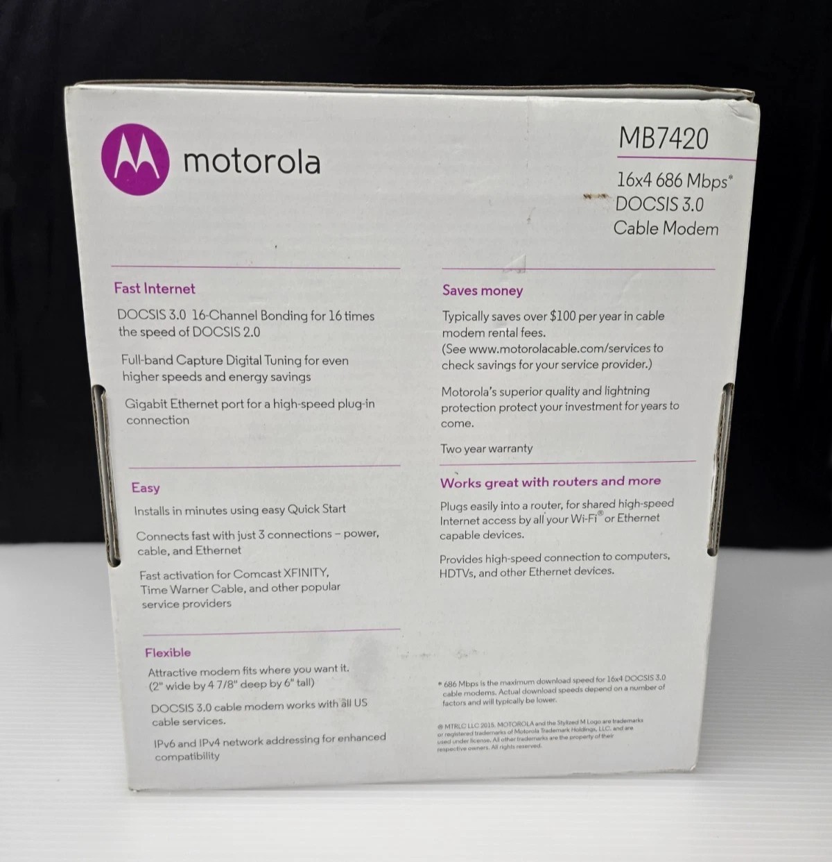Motorola Cable Modem MB7420 16×4 686 Mbps DOCSIS 3.0 RNW916 Comcast Xfinity
