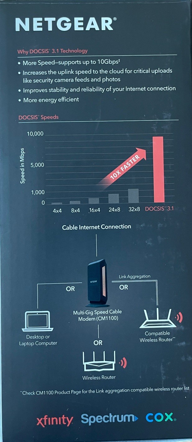 Netgear Nighthawk CM1100 DOCSIS 3.1 Multi-Gig Cable Modem XFINITY SPECTRUM COX