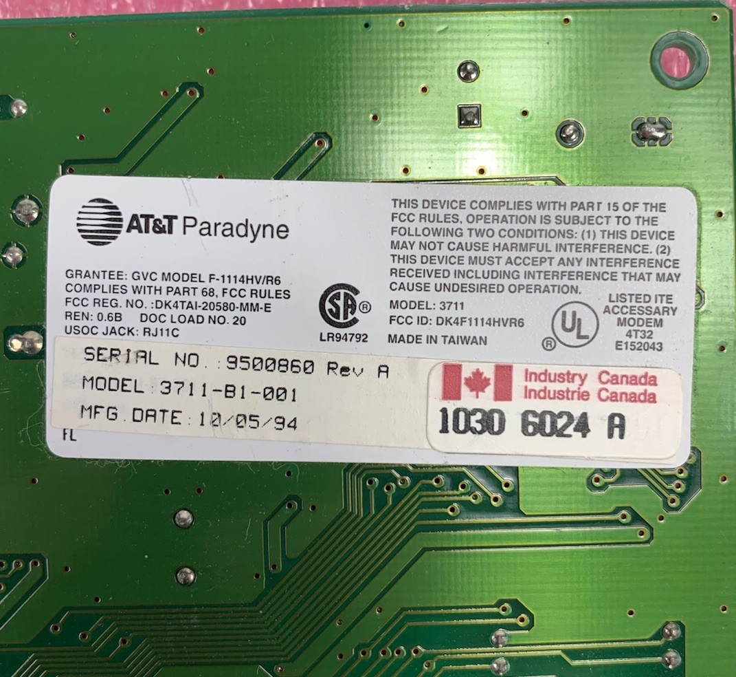 AT&T Paradyne 3711-B1-001 Vintage Modem Card