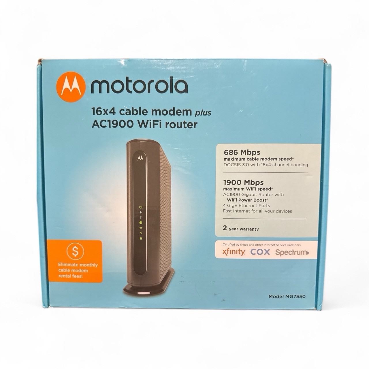 Motorola MG7550 16×4 High Speed ​​Cable Modem Plus AC1900 WiFi Router New ✅