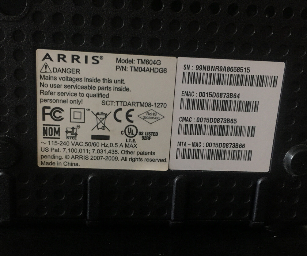 ARRIS TM604G Ethernet Internet Telephone 4 Port VOIP Modem