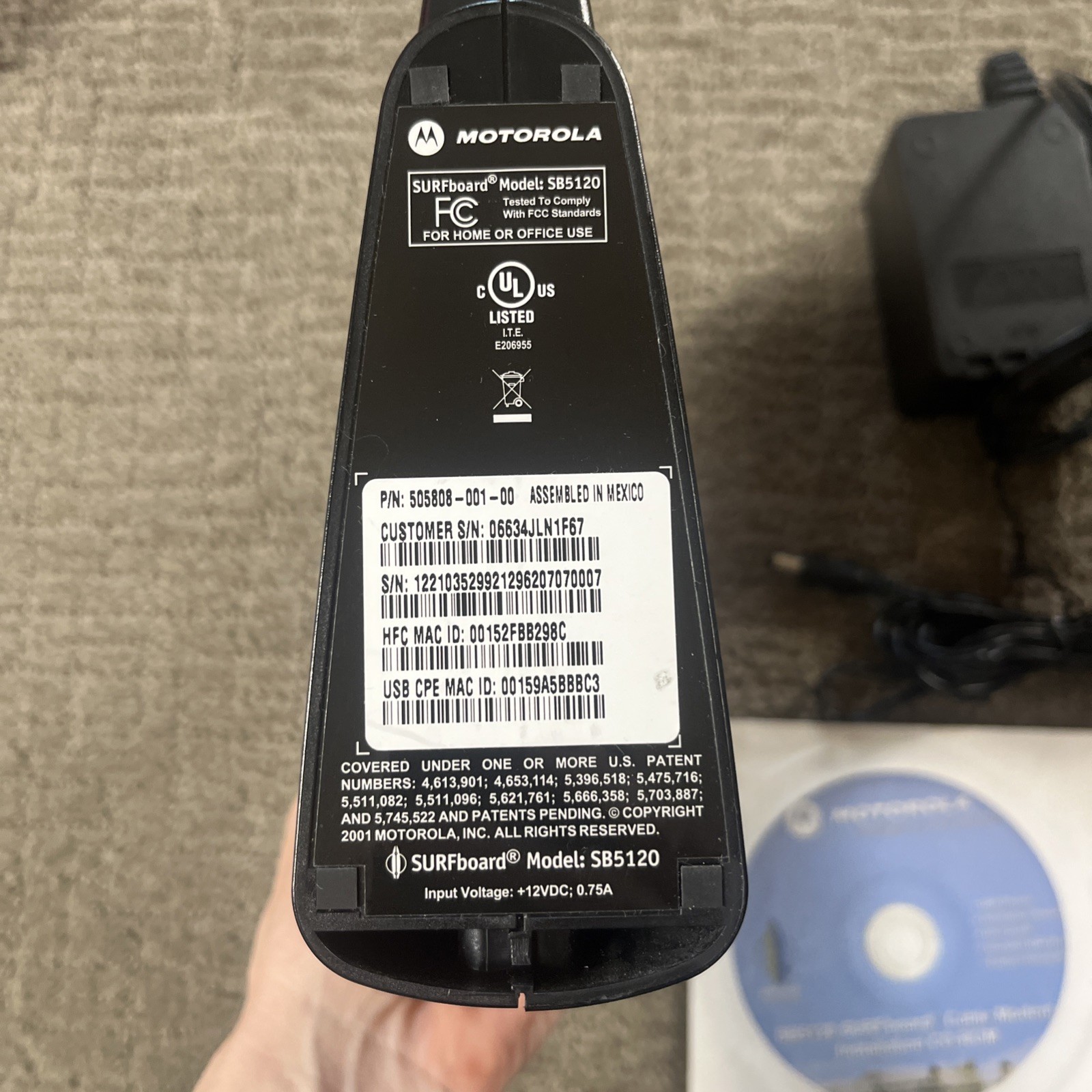 Motorola SB5120 SurfBoard Cable Modem Power Cord Installation CD-ROM