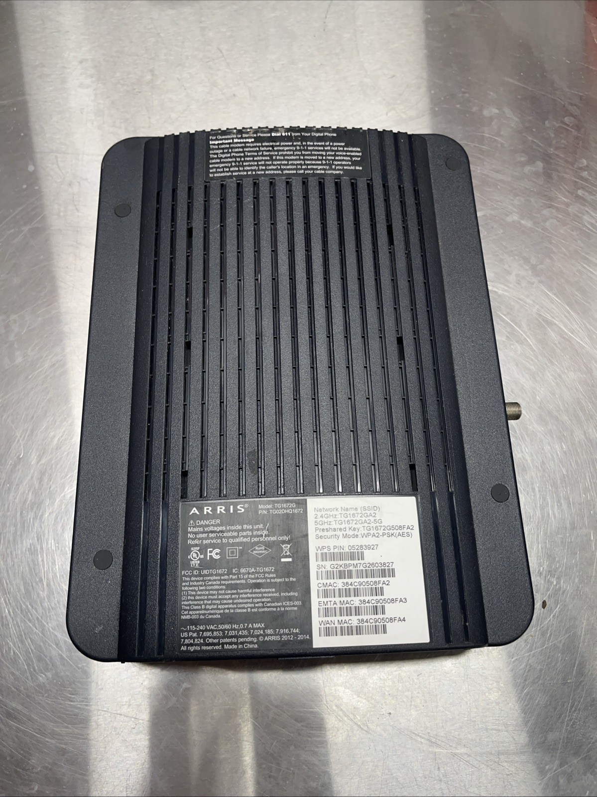 Arris TG1672G Gateway WIFI (2.4GHz – 5.0GHz) modem