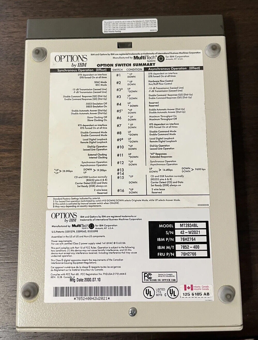 Options by IBM External 33.6K Data Fax Modem MT2834BL NO Power Supply