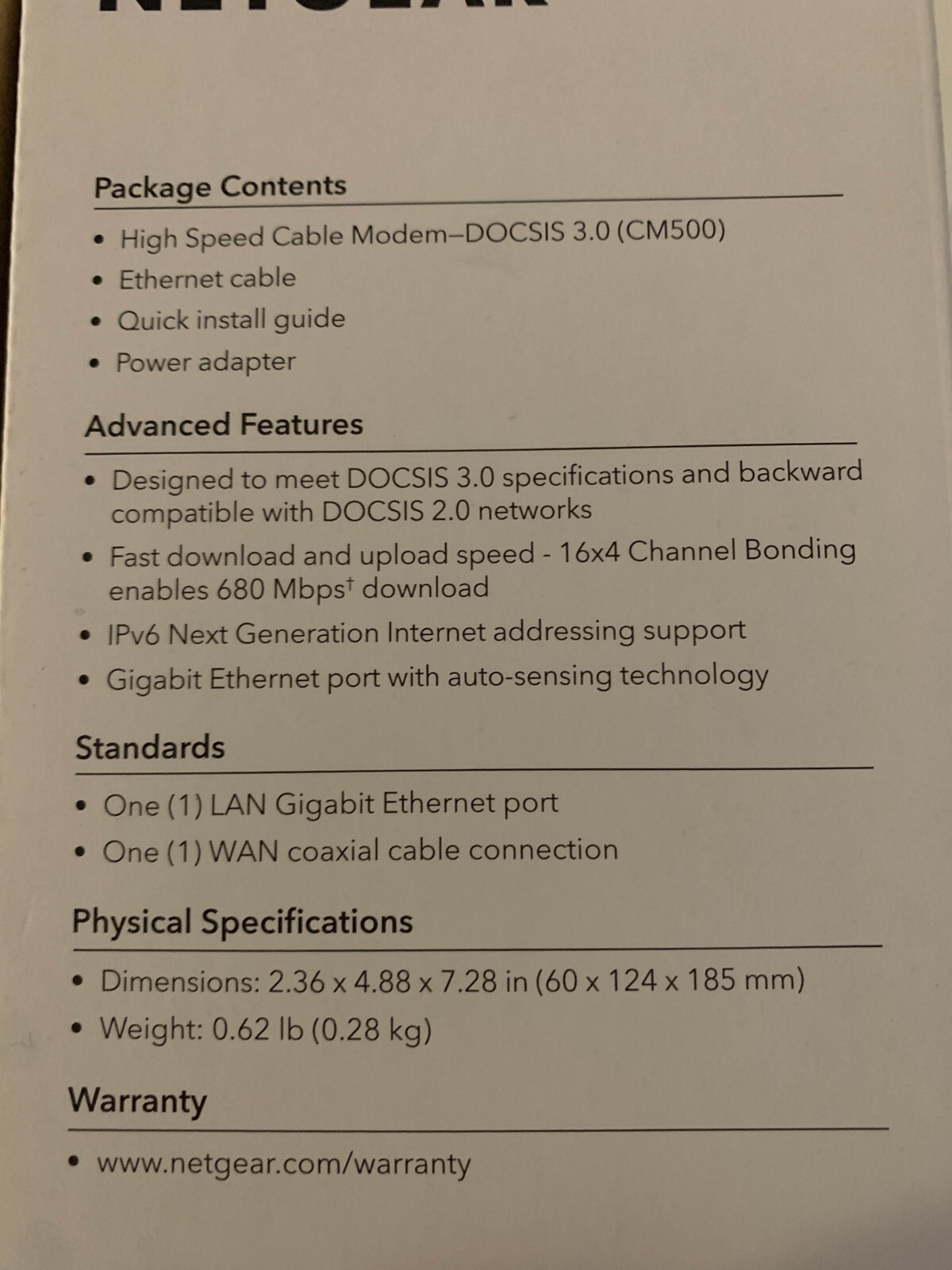 NETGEAR CM500 High-Speed Cable Modem | 680 Mbps | Xfinity, Spectrum, Cox