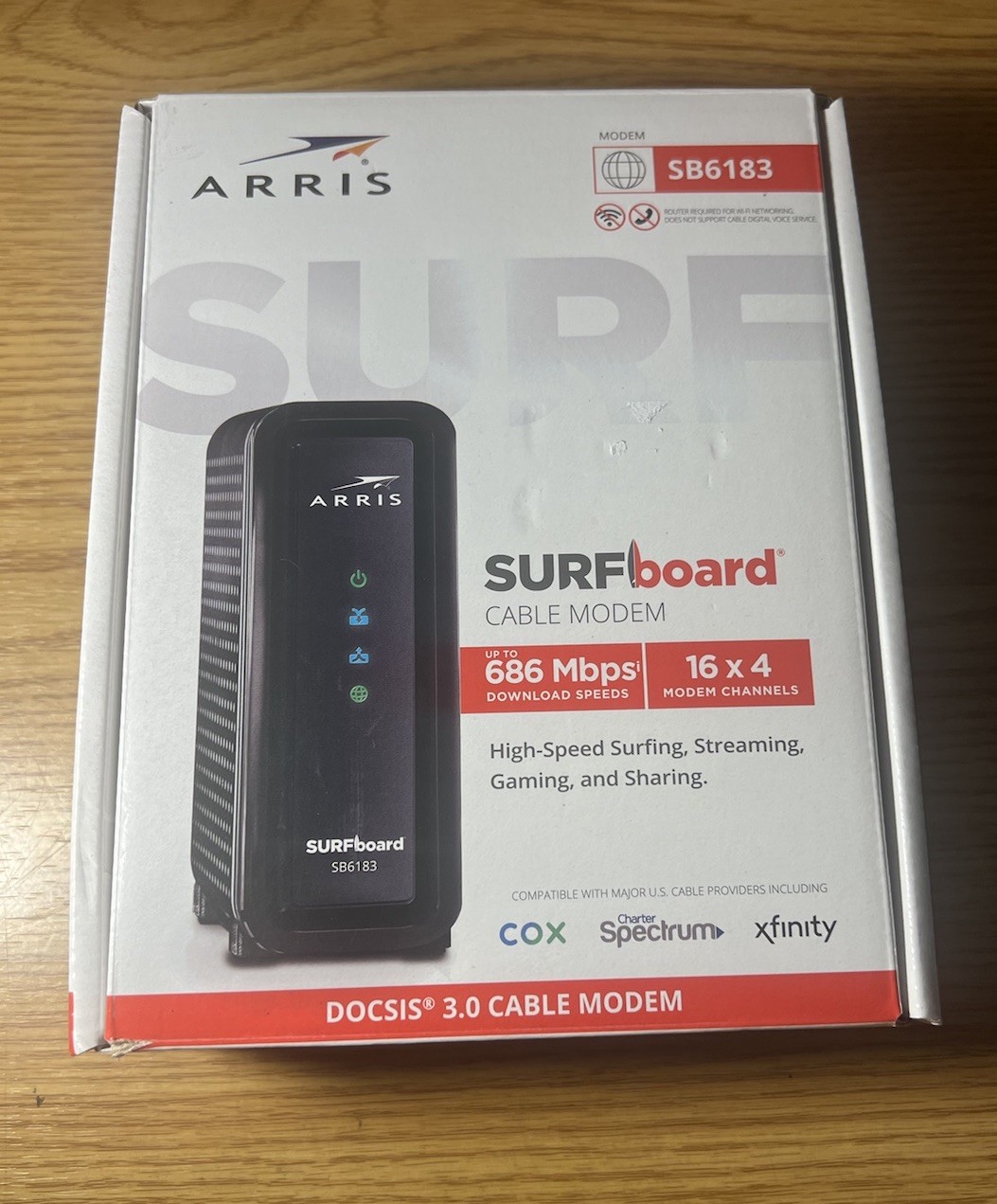 Cable Modem, ARRIS SURFboard – SB6183, 686 Mbps Speeds, 16 x 4 Channels, Black