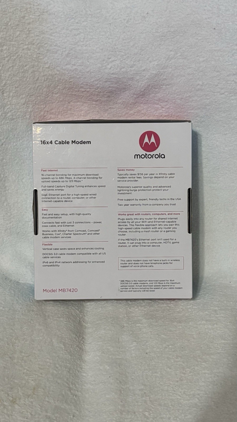 Motorola Black 16×4 Cable Modem Model MB 7420 Only Modem W/O Accessories Tested