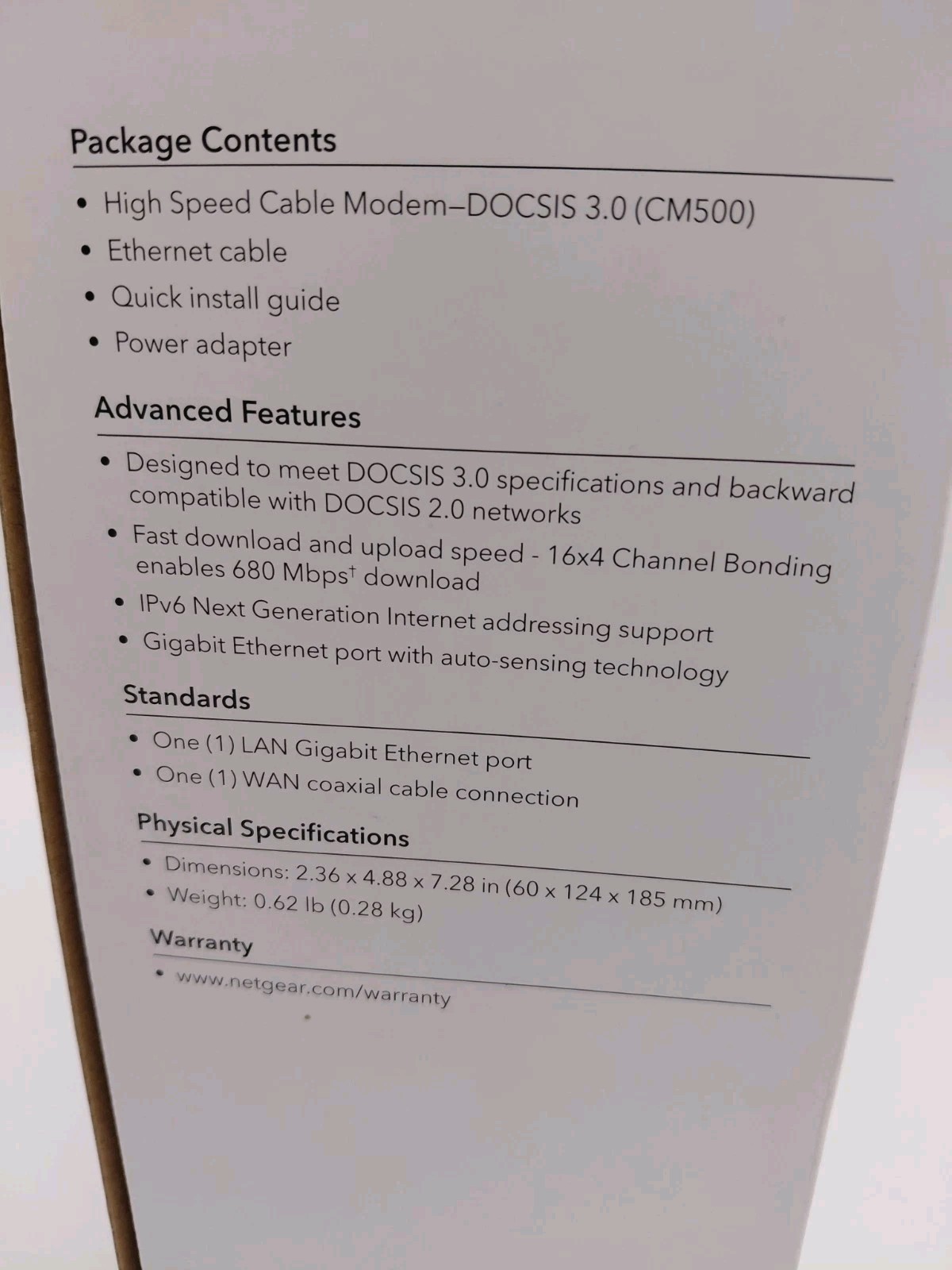 Netgear CM500-1AZNAS 16×4 High Speed DOCSIS 3.0 Cable Modem New 686Mbps