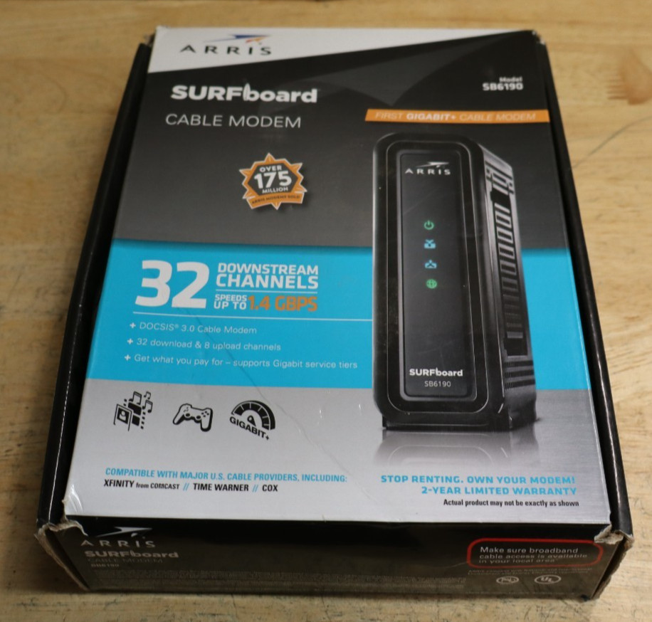 ARRIS SURFboard DOCSIS 3.0 Cable Modem – SB6190 Black New in Open Box
