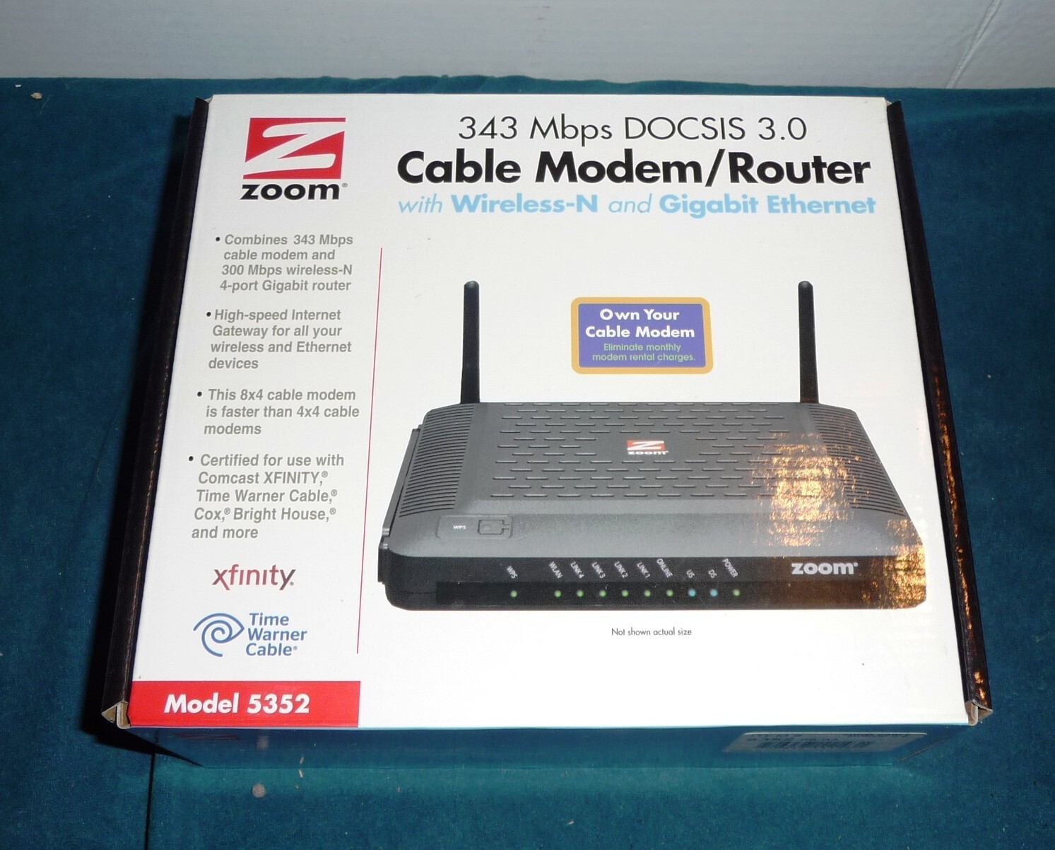 Zoom 343 Mbps Docsis 3.0 Cable Modem/Router with Wireless-N & Gigabit Ethernet