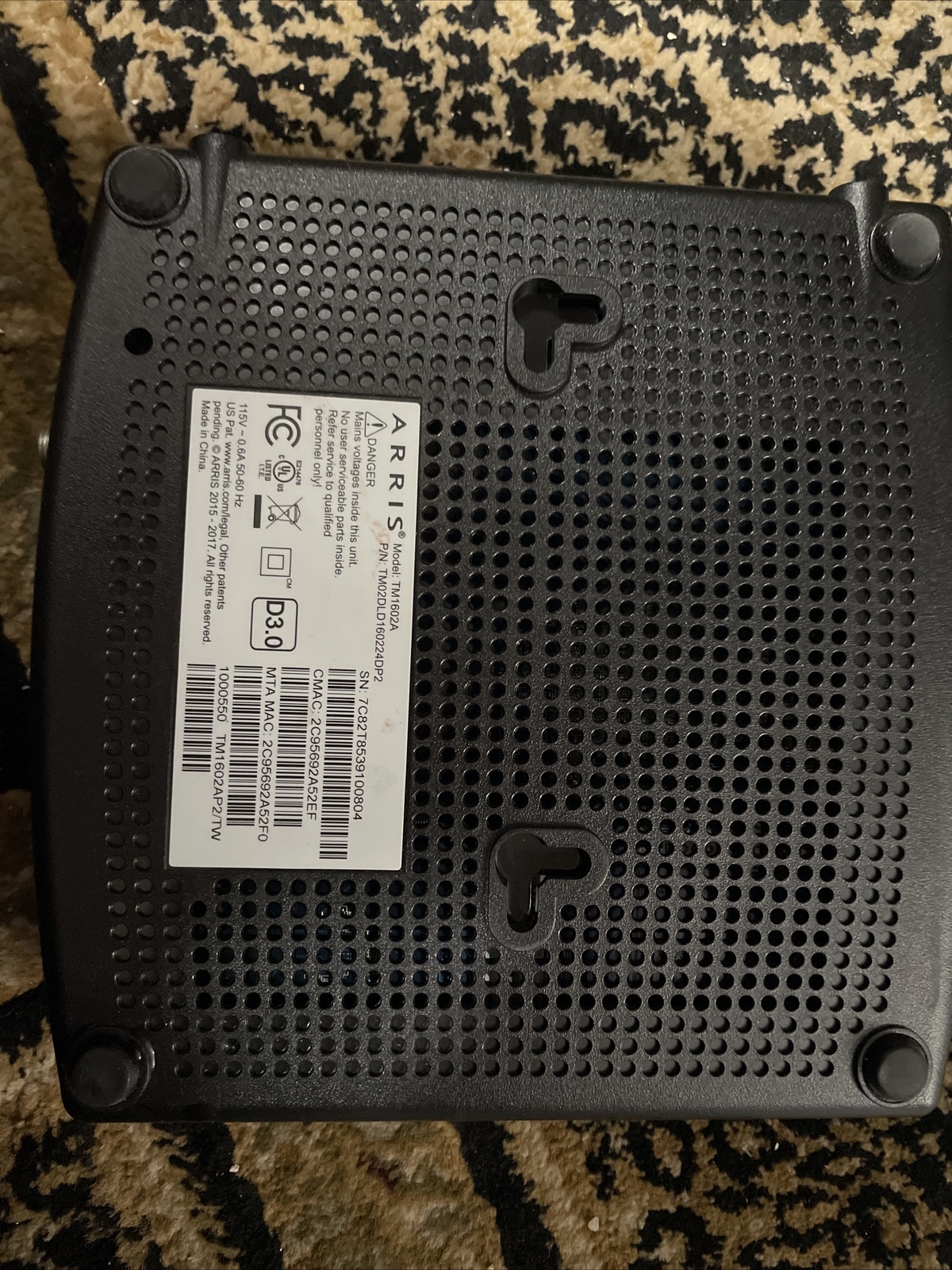 Arris TM1602A Docsis 3.0 Cable Modem for Charter Optimum Cablevision