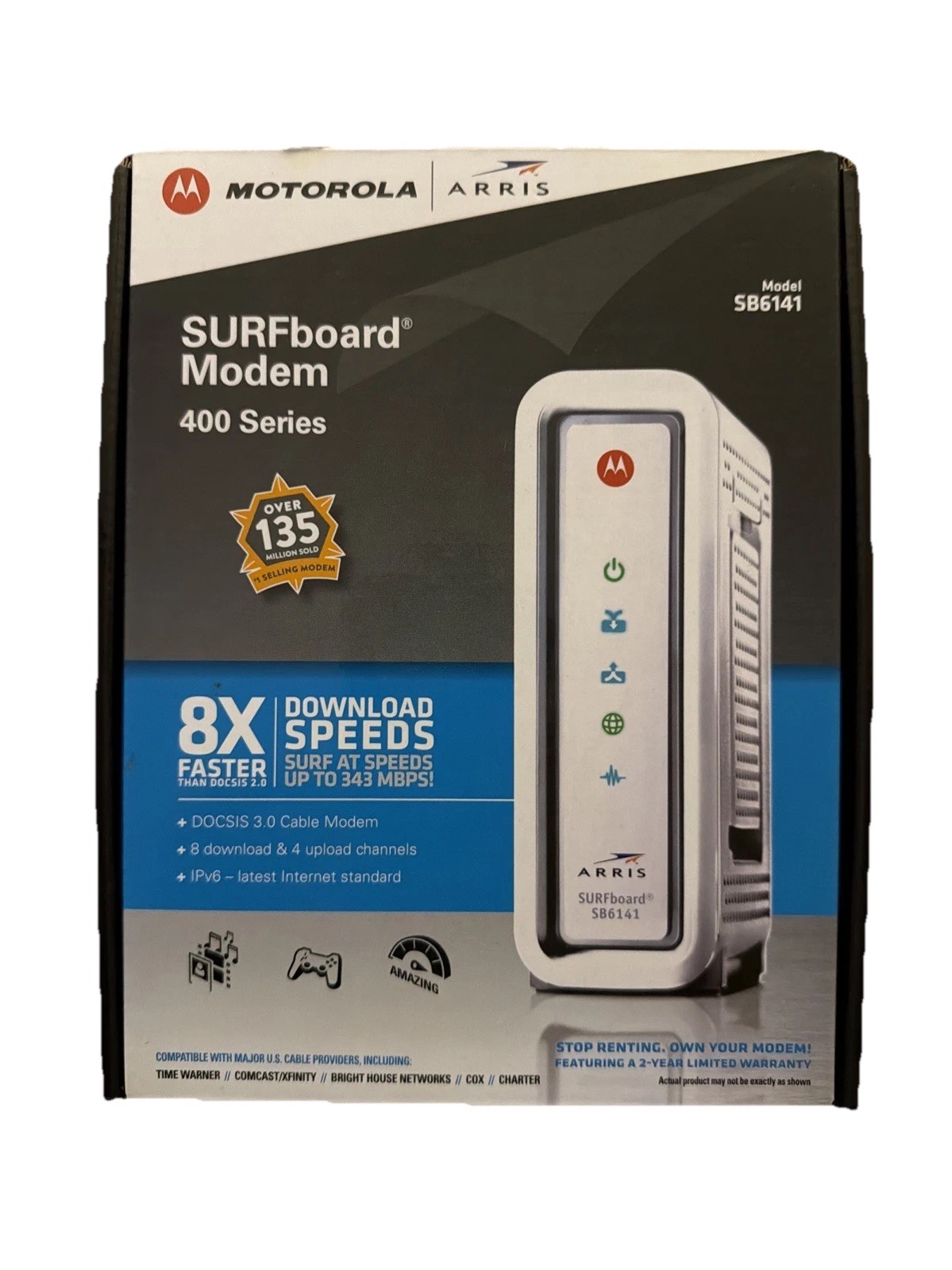 Motorola Arris SURFboard Cable Modem 400 Series Model SB6141 DOCSIS 3.0 White