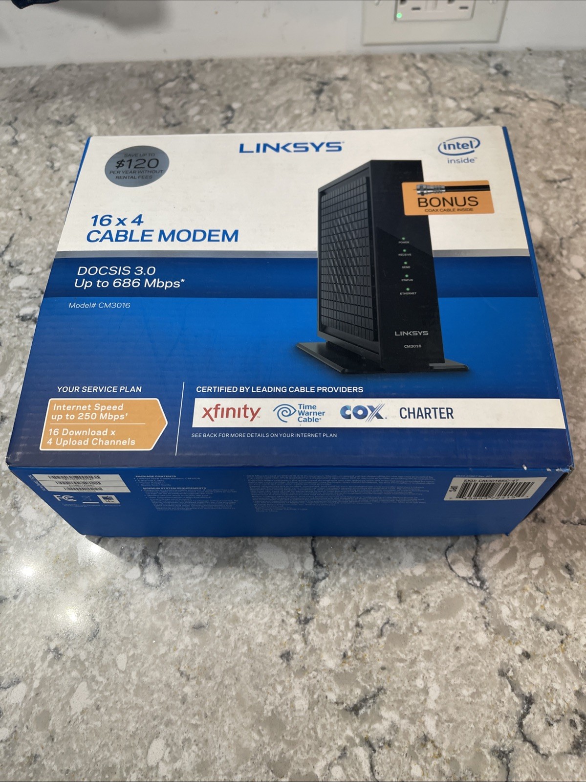 LINKSYS 16 x 4 Cable Modem | 16 x 4 Bonded Channels | DOCSIS 3.0 | CM3016