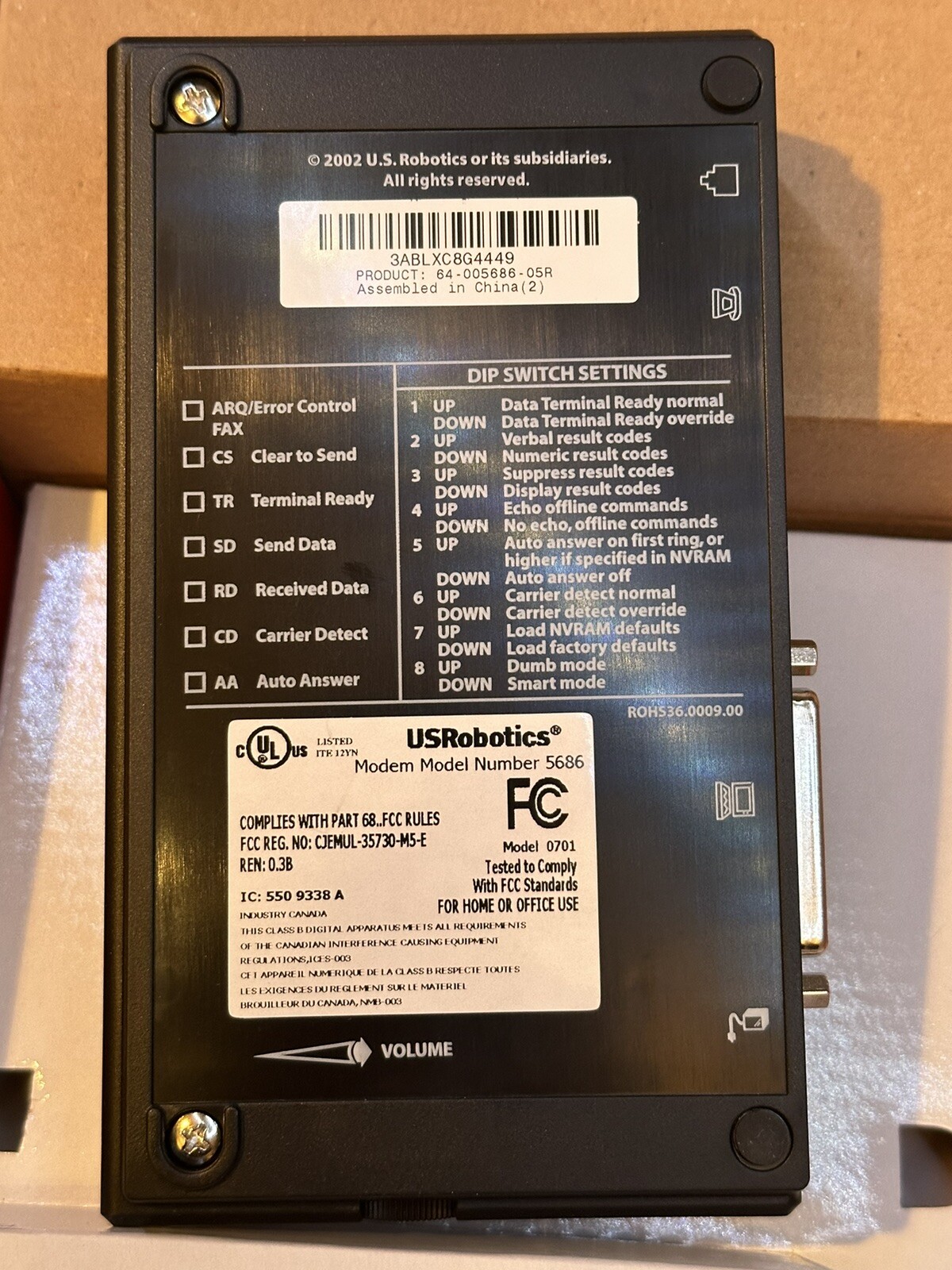US Robotics 5686E 56K FAX Modem V.92 V.90 ITU Standard Technologies