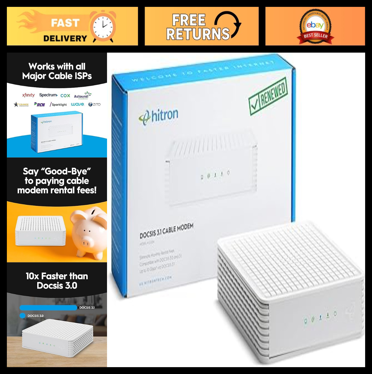 High-Speed DOCSIS 3.1 Cable Modem for Comcast Xfinity, Spectrum, Cox | 1 Gbps Et