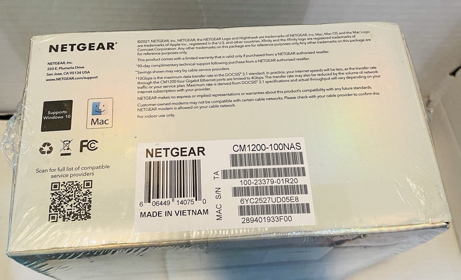 New & Sealed NETGEAR Nighthawk CM1200-100NAS DOCSIS 3.1 Cable Modem