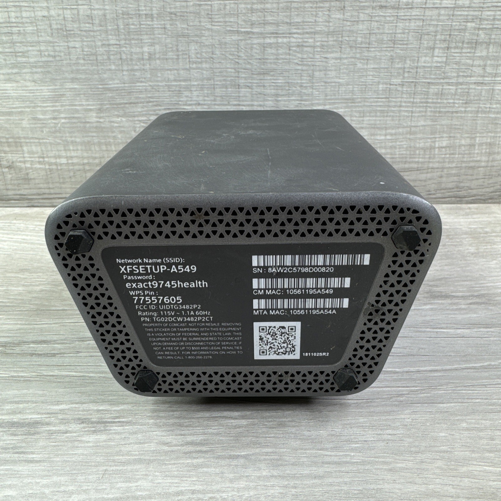 Xfinity XB6-A WIFI Router & Modem No Power Cord For Parts or Not Working