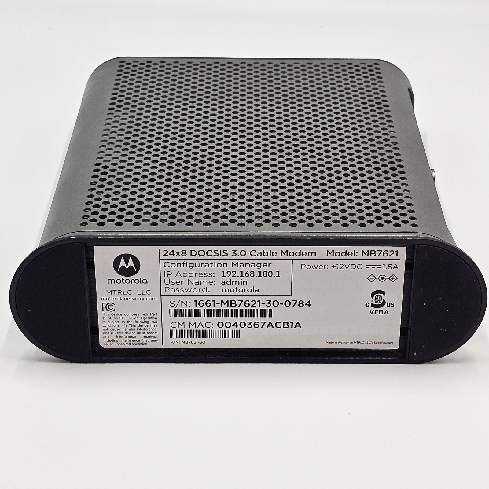 Motorola MB7621 DOCSIS 3.0 Cable Modem 24×8 650 Mbps High-Speed Internet