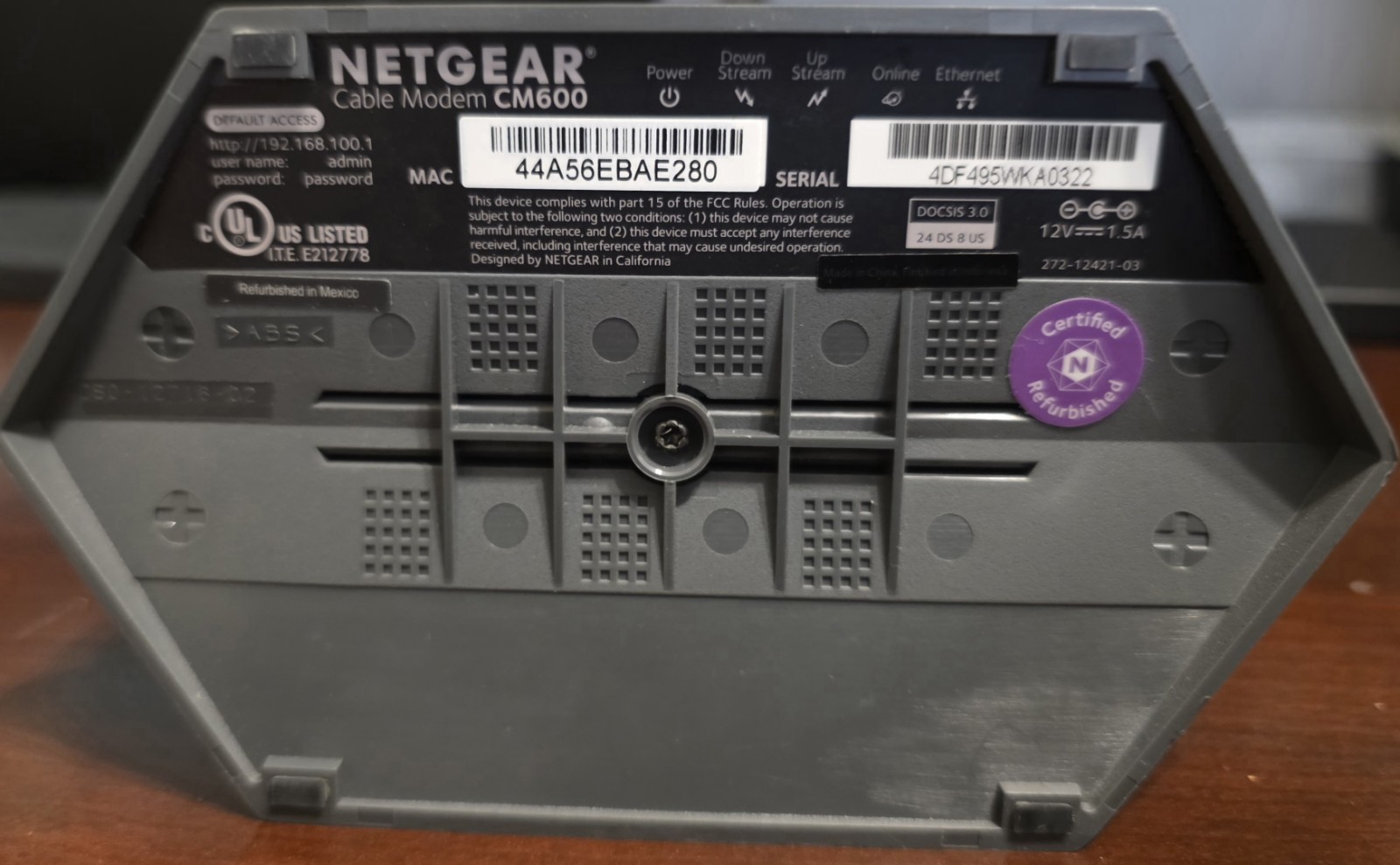 NETGEAR CM600 DOCSIS 3.0 Cable Modem 24×8 Item Only