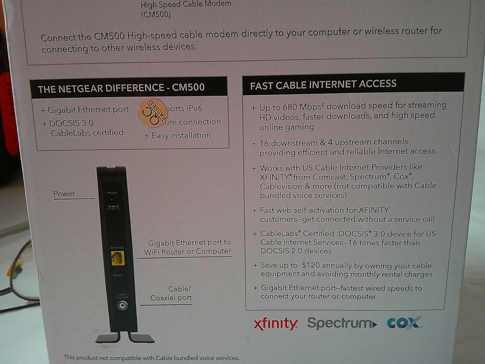 Netgear – Cable Modem – High Speed – CM500 – (CM500100NAS) 680 Mbps – Black