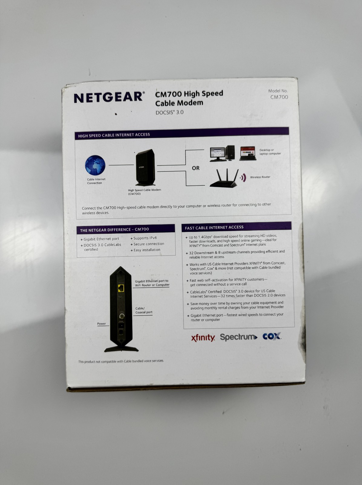 NETGEAR CM700 High Speed DOCSIS 3.0 Cable Modem 1.4Gbps CM700-100NAS
