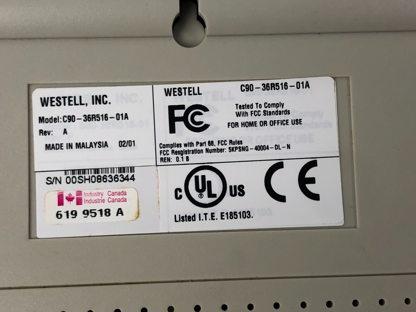 WESTELL B90-36R515-01 Bell Atlantic Infospeed DSL Modem w/Accessories