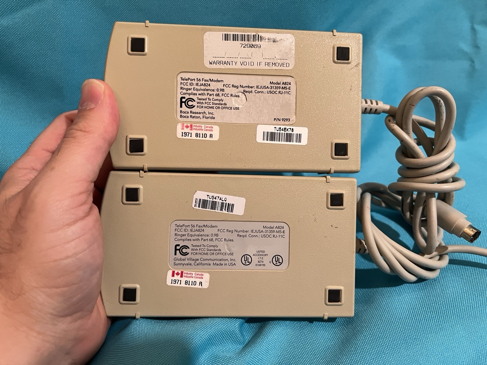 2x Global Village TelePort 56 56K Fax/Modems for Mac w/ 1x Adapter, Accessories