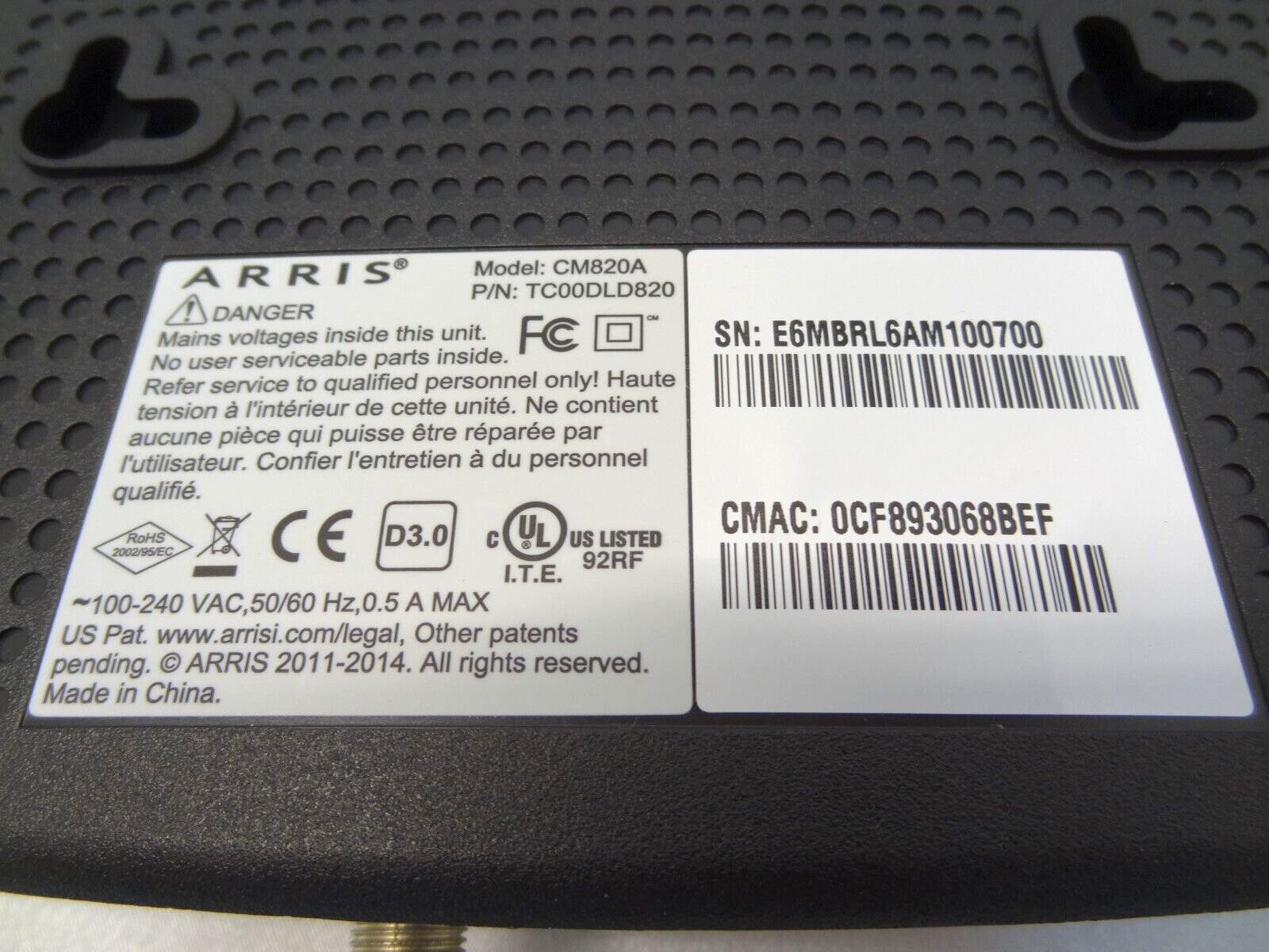 Arris CM820A DOCSIS 3.0 Cable Modem CM820A/NA