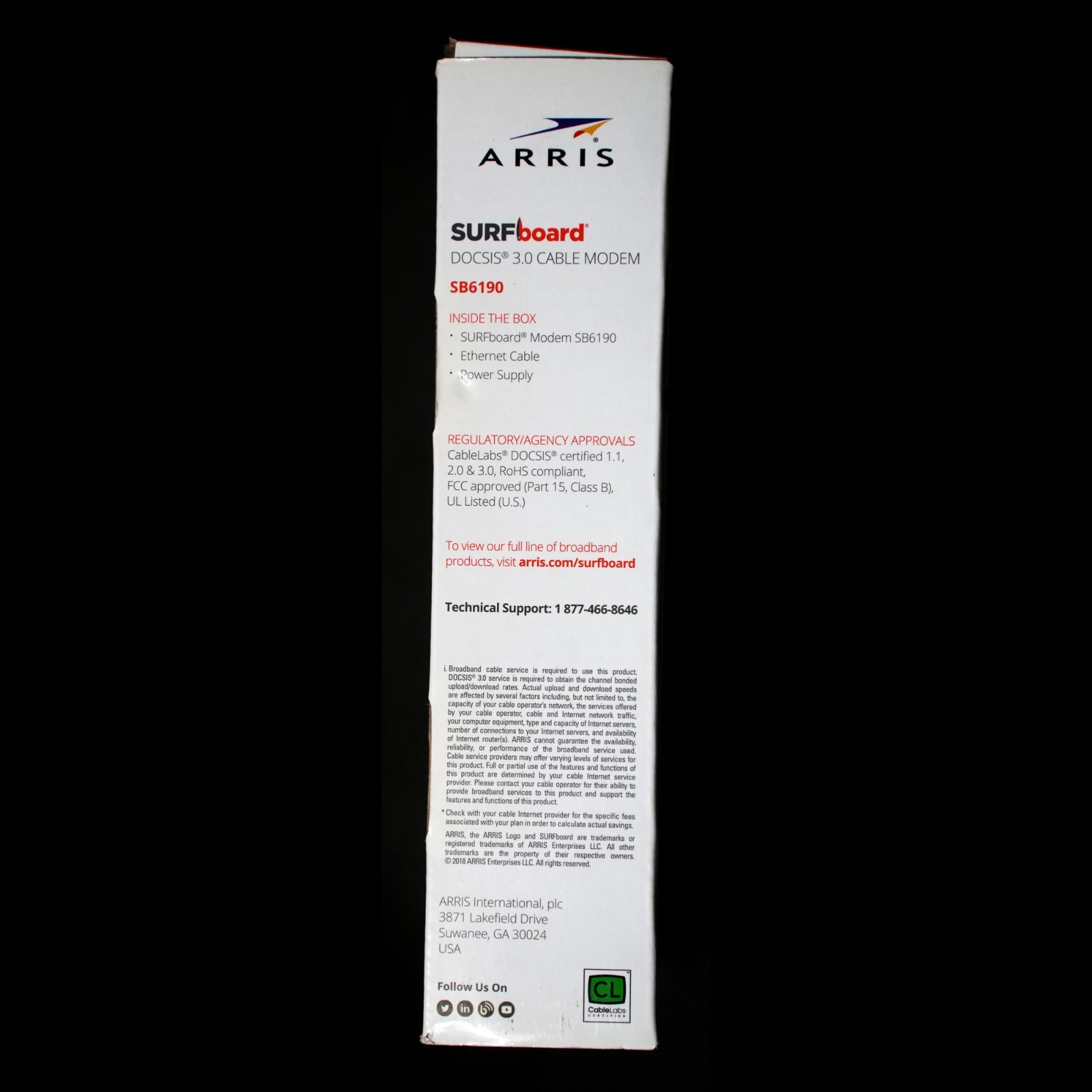 ARRIS SURFboard SB6190 DOCSIS 3.0 Cable Modem 32×8 1.4Gbps Open Box + Power Cord