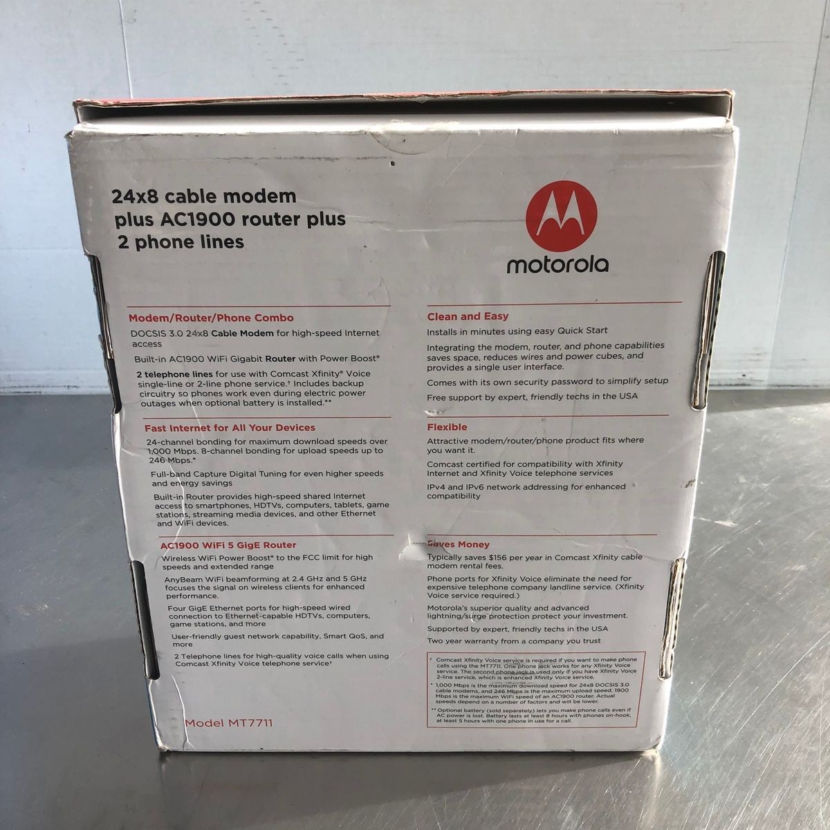 Motorola MT7711 Cable Modem Router, 24×8 DOCSIS 3.0, AC1900, Voice