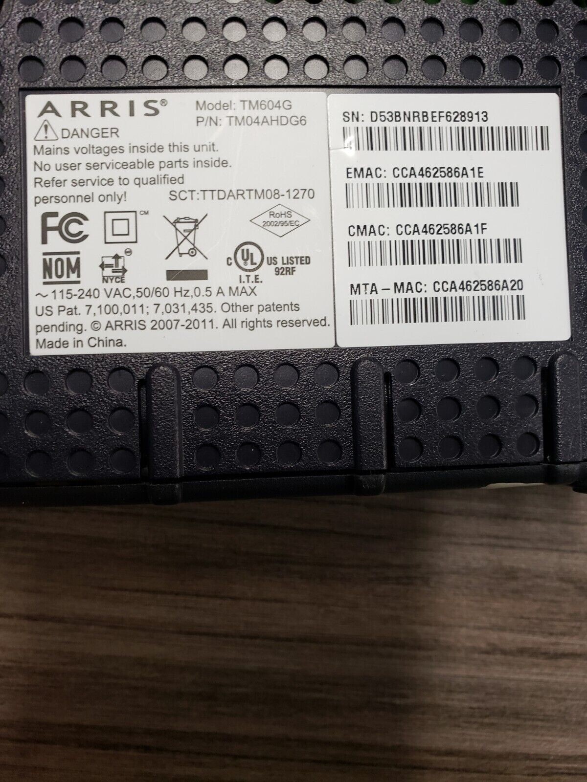 ARRIS TM604G Cable Touchstone Telephony Modem – Tested – With Power Cord