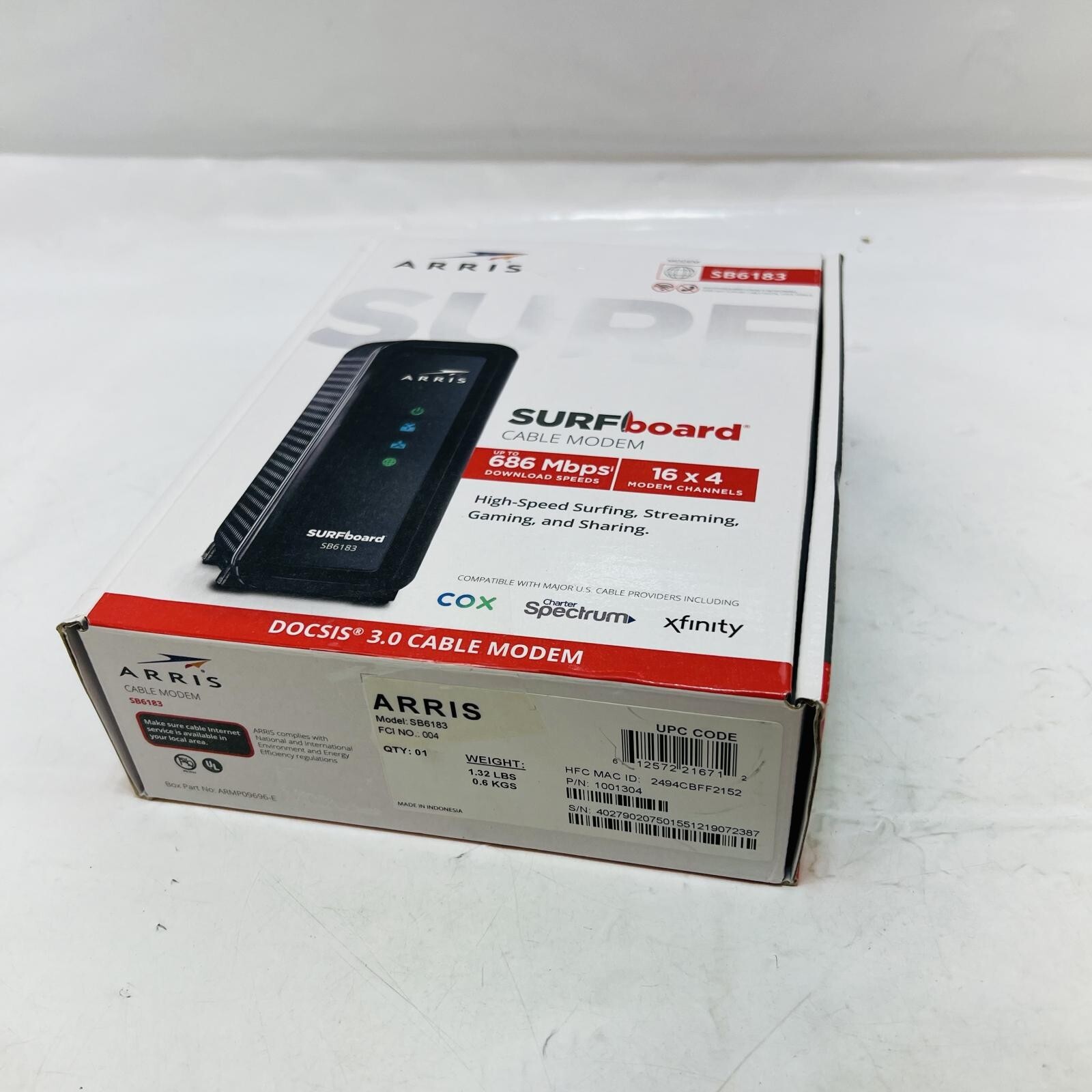 ARRIS SB6183 SURFboard DOCSIS 3.0 Cable Modem Cox Spectrum Xfinity