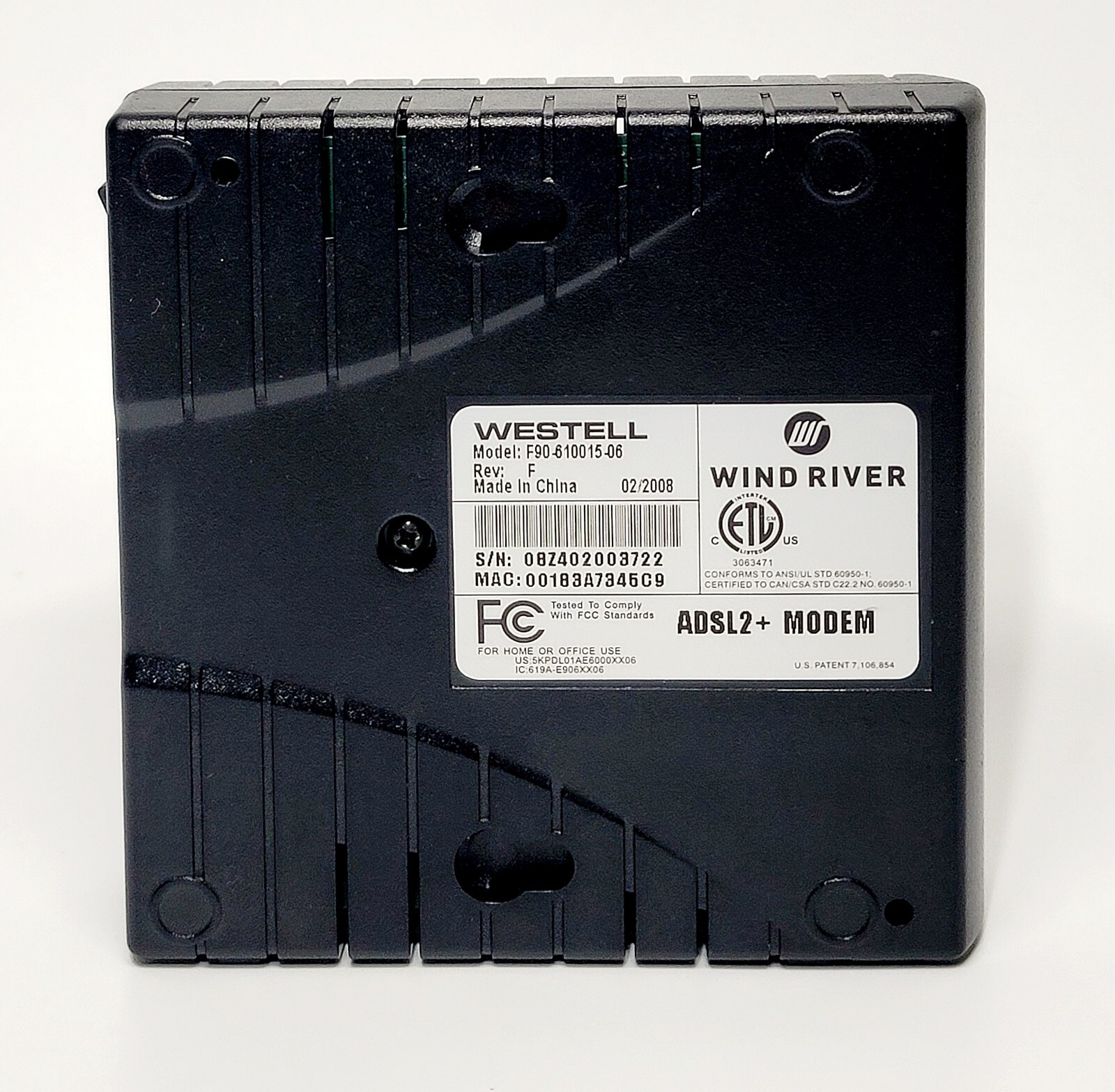 Westell 12VDC 6100F ADSL2 + Modem F90-610015-06 Rev F Wind River Internet Data