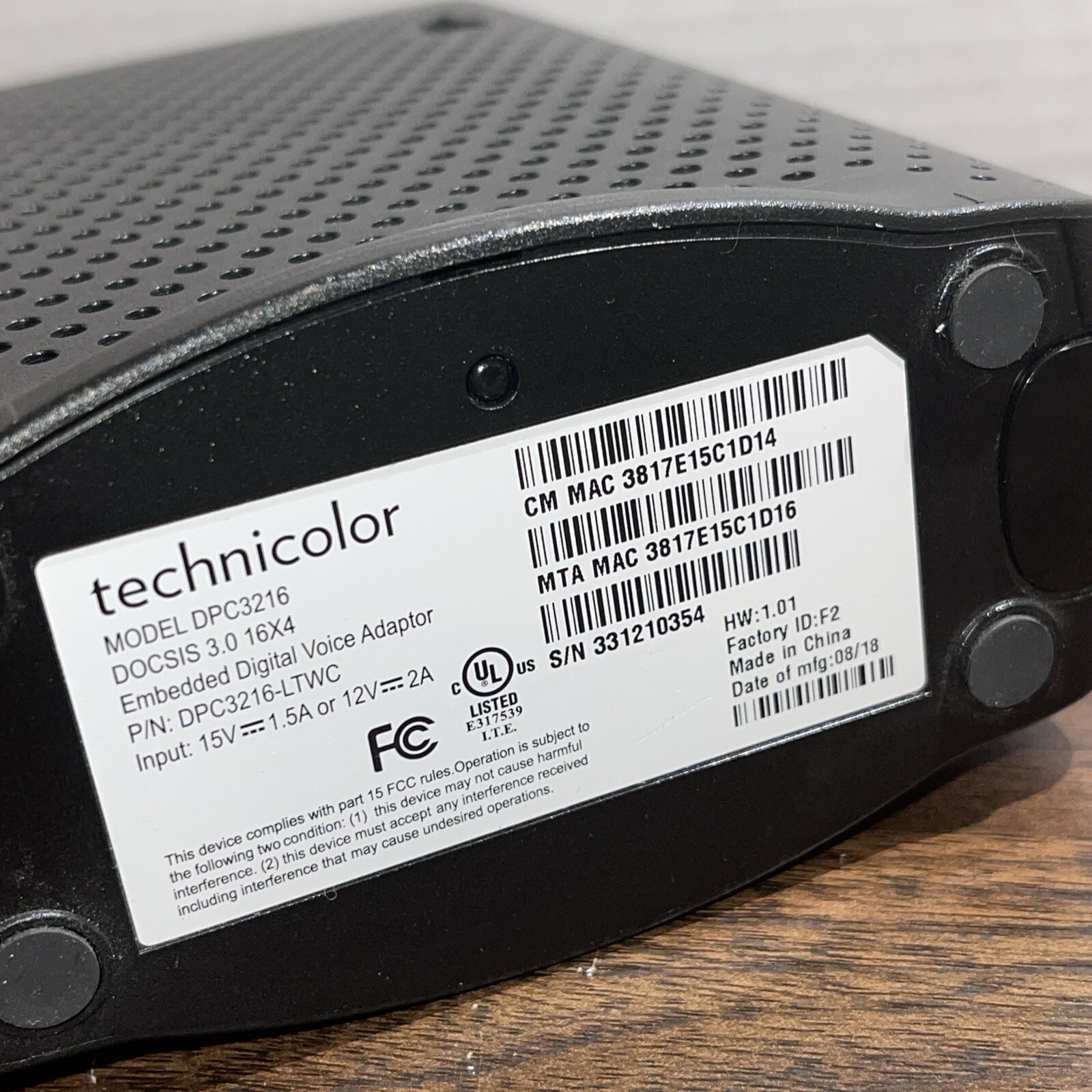 Technicolor DPC3216 Modem No Power Cord. As Is. For Parts Only. Untested