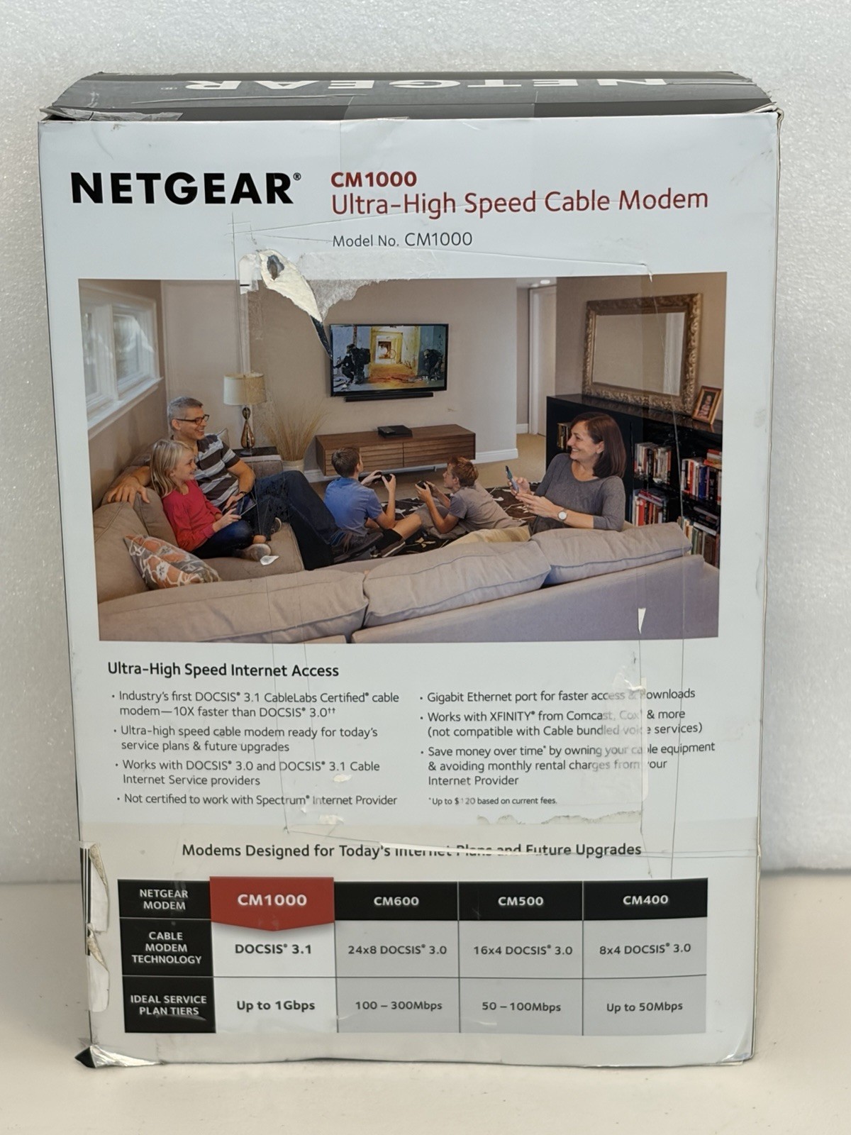 NETGEAR CM1000 DOCSIS 3.1 Cable Modem 1Gbps Ethernet Xfinity Spectrum Cox