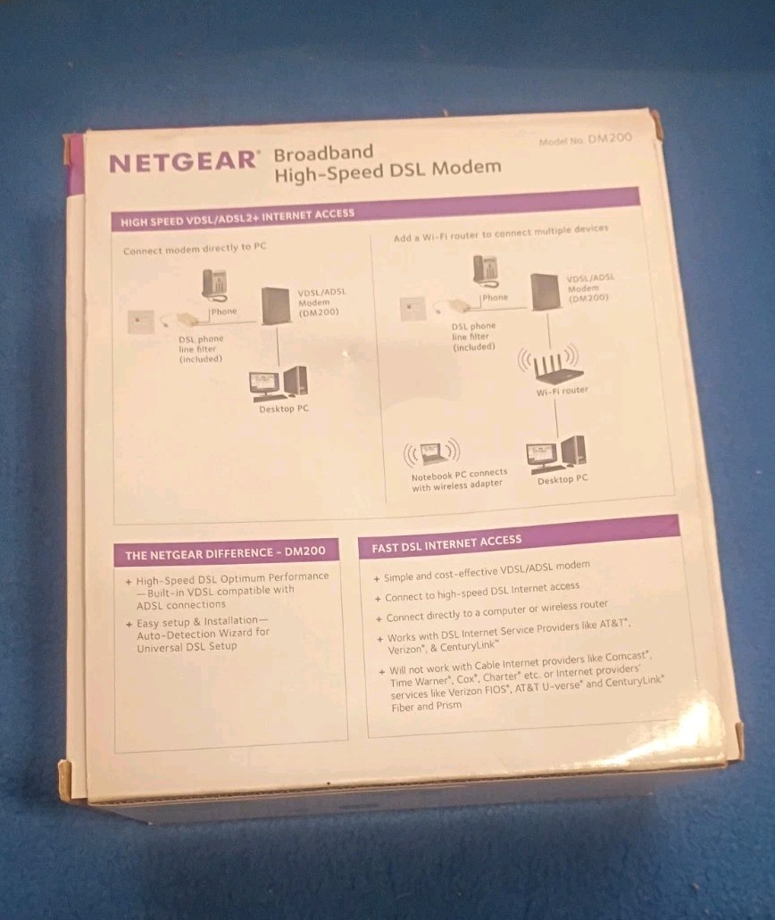 NETGEAR DM200 DM200-100NAS High-Speed ADSL/VDSL DSL Modem 100 Mbps Black