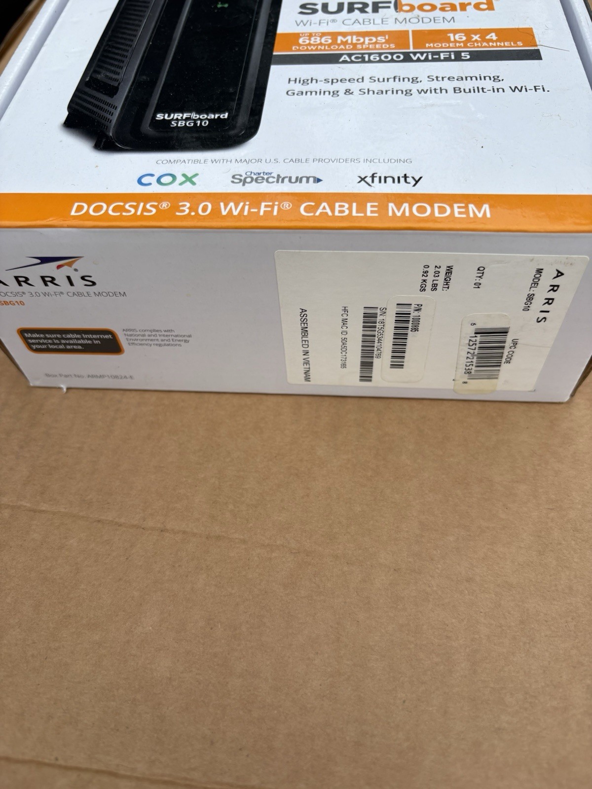 ARRIS SURFboard SBG10 DOCSIS 3.0 Cable Modem AC1600 Dual Band Wi-Fi Router – NEW