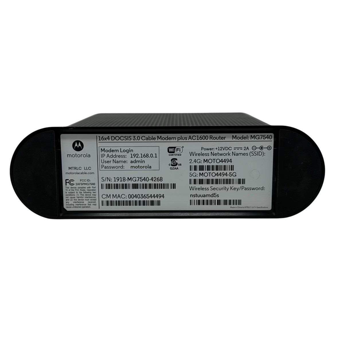Motorola MG7540 16×4 Cable Modem Plus AC1600 Dual Band WiFi Router with DFS