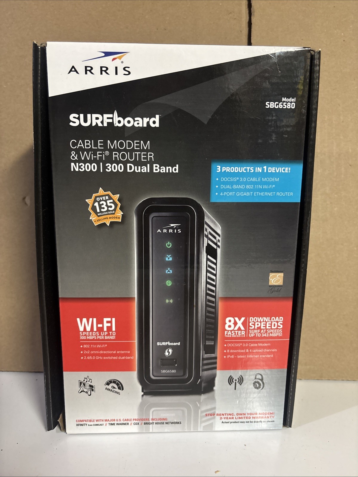 ARRIS SURFboard SBG6580 DOCSIS 3.0 Cable Modem/ Wi-Fi N300 + 5GHz New Open Box