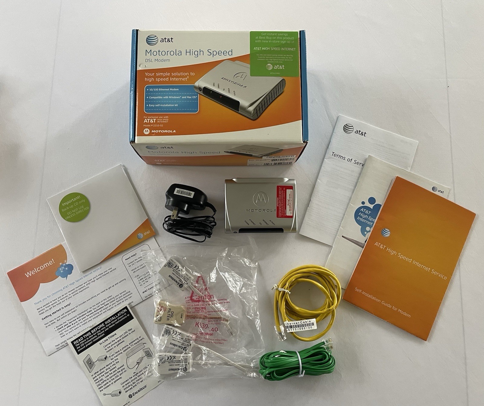 Motorola High Speed DSL Modem MSTATEA 2210-02-1022 AT&T Internet w/ Accessories