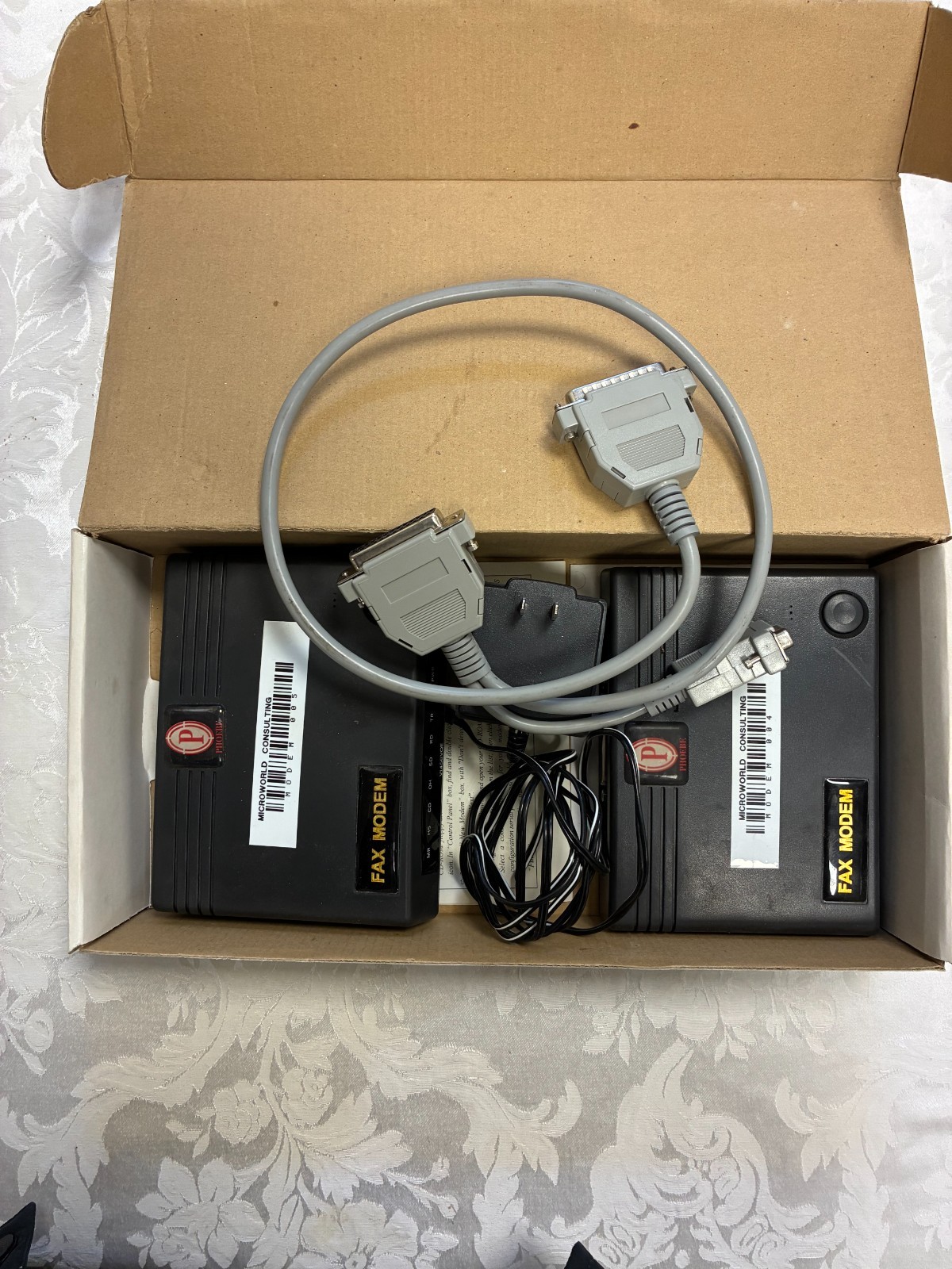 lot of 2 external fax modems with power adapters & cables vintage Dial-Up RS-232