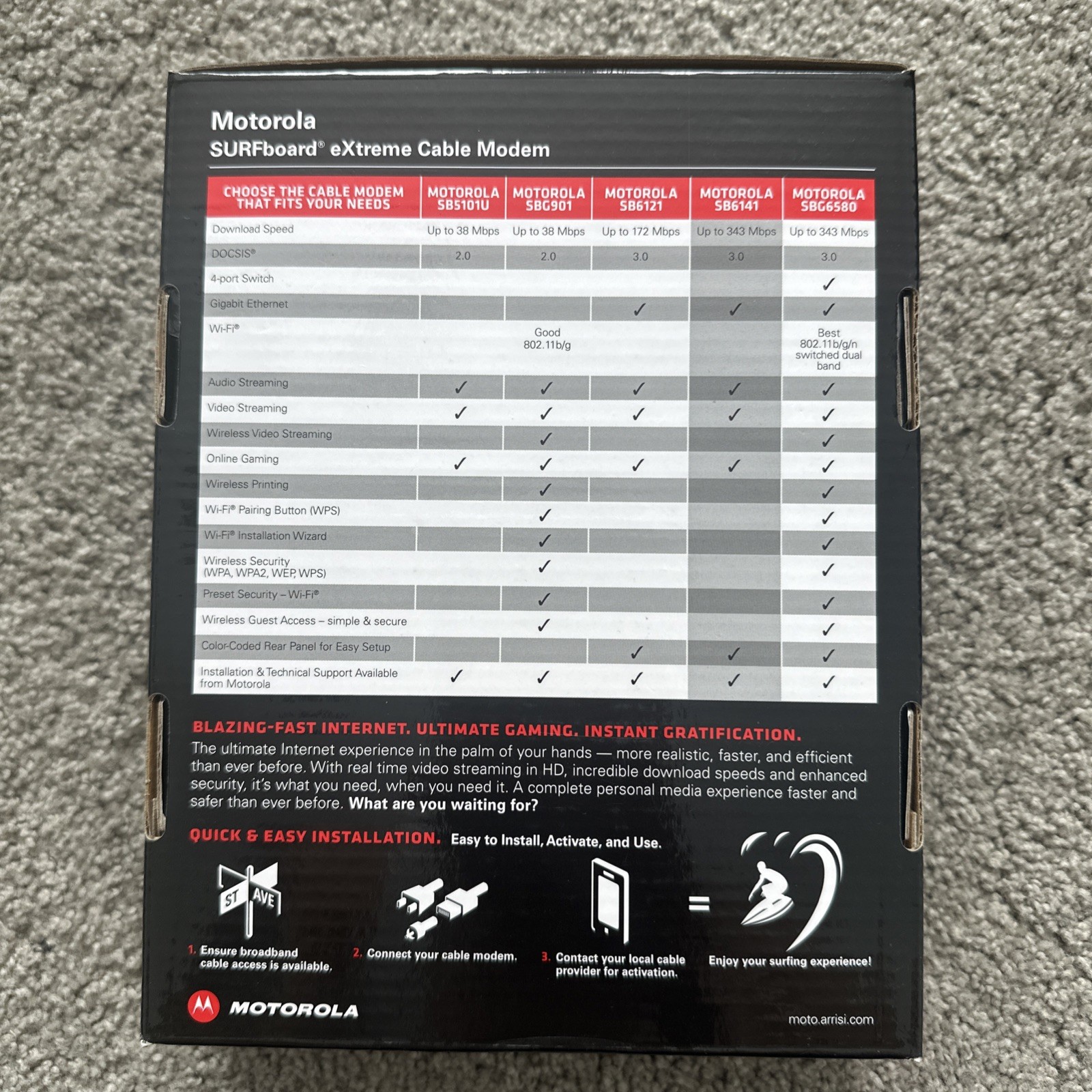 Motorola SURFboard eXtreme Cable Modem SB6141 343 Mbps DOCSIS 3.0 Ethernet