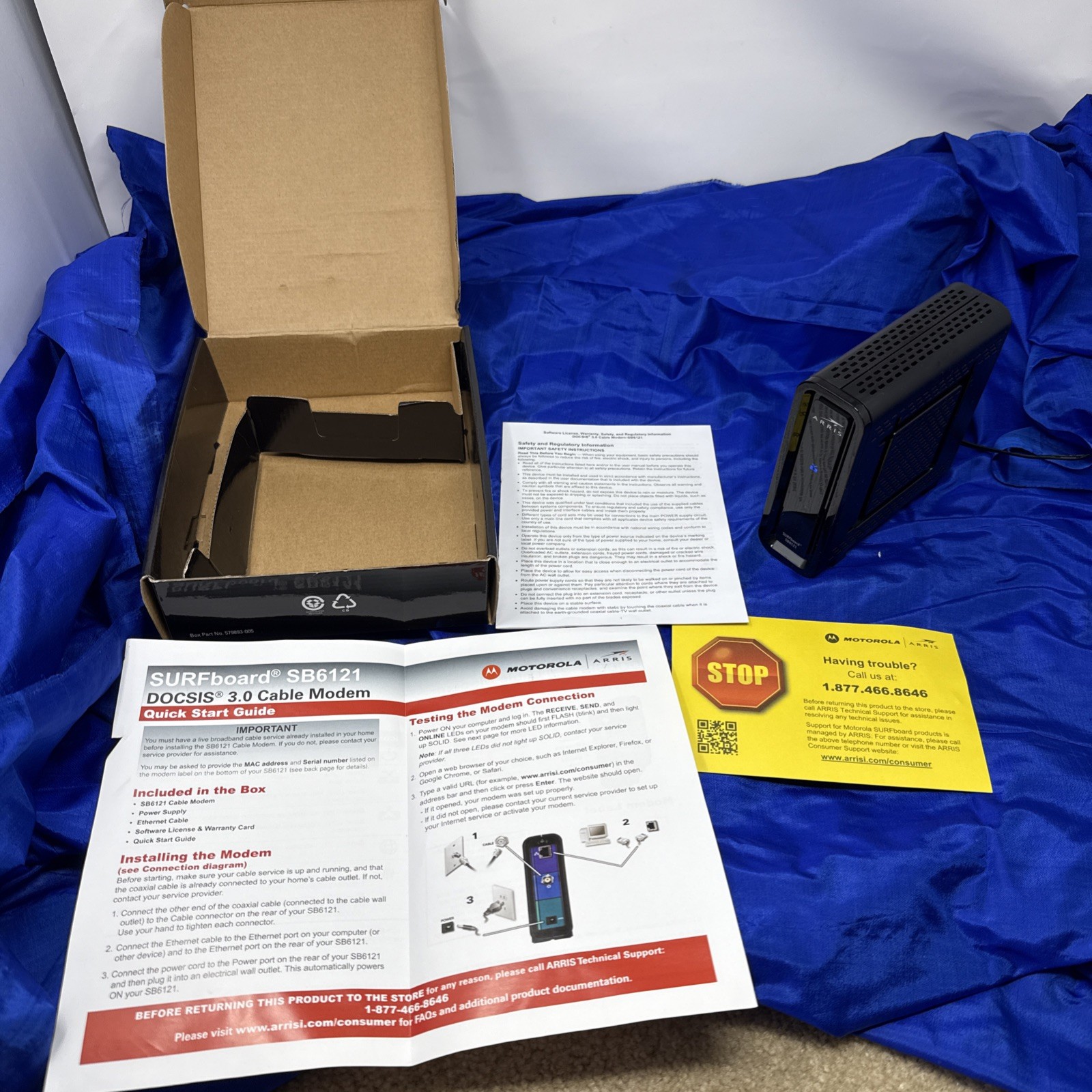 Motorola ARRIS SURFboard SB6121 4×4 DOCSIS 3.0 Cable Modem With Power Adapter