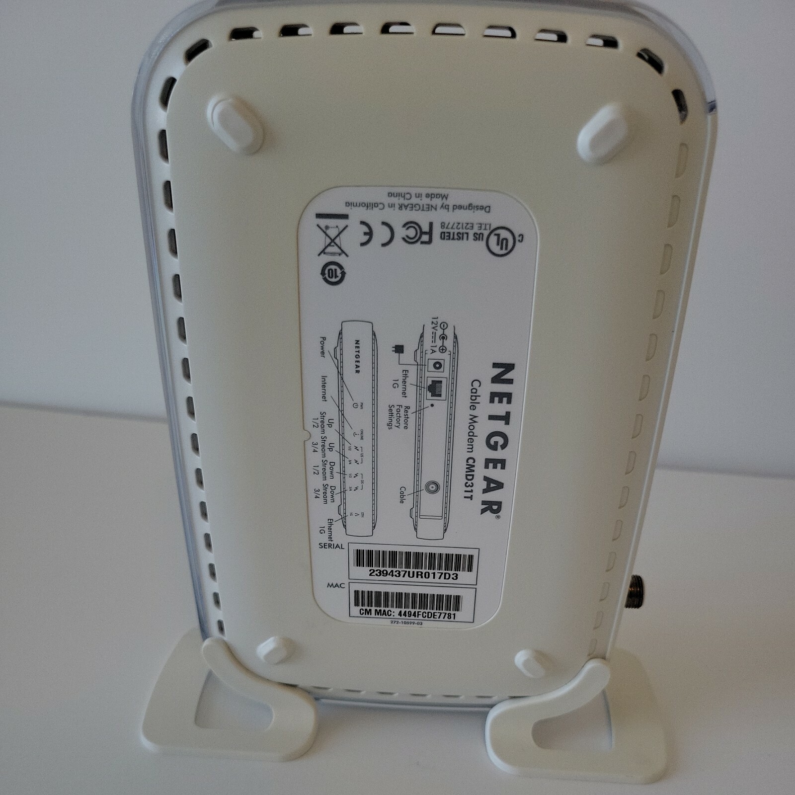 NETGEAR CMD31T DOCSIS 3.0 cable modem, White