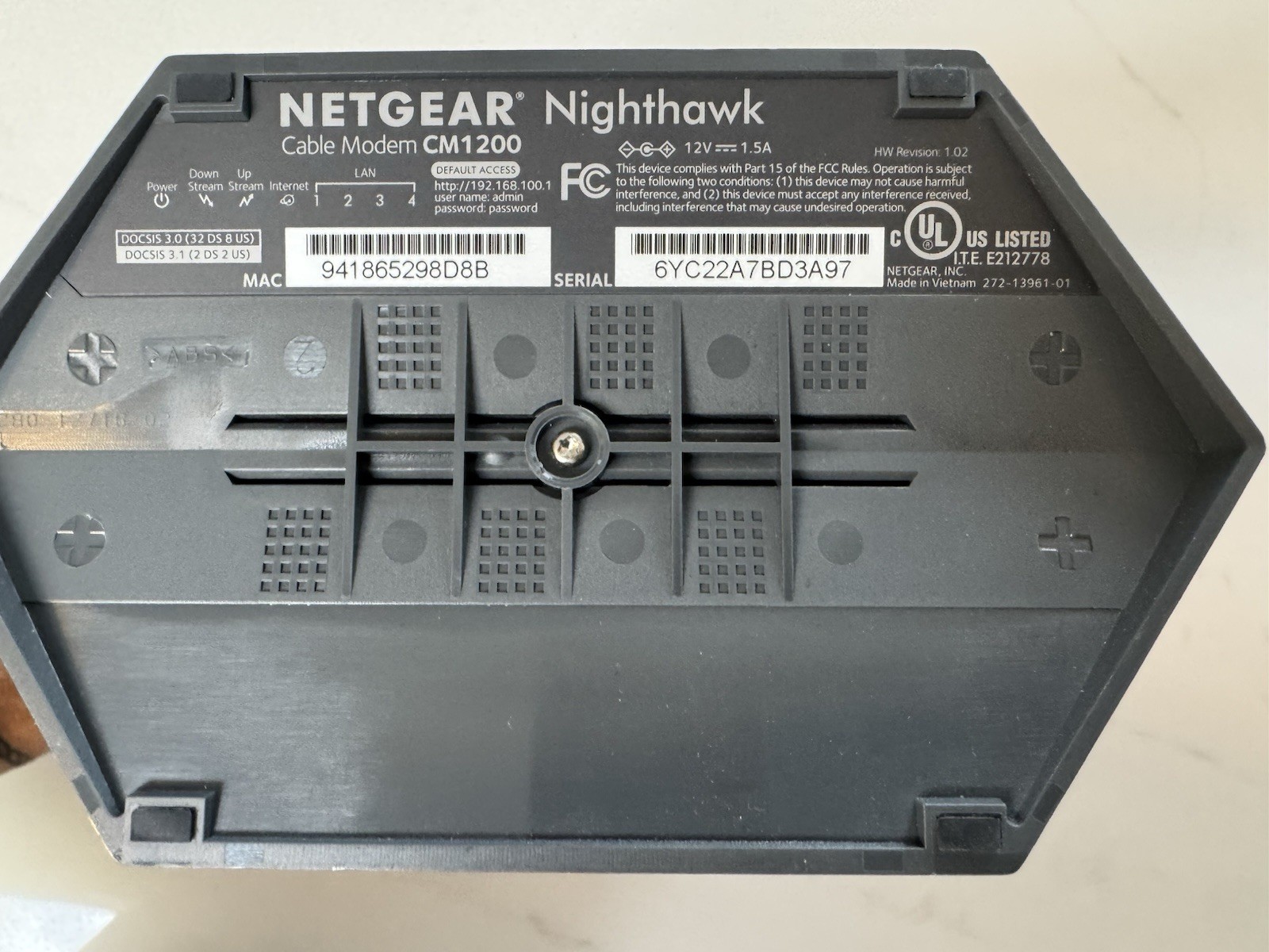 NETGEAR Nighthawk CM1200 DOCSIS 3.1 Cable Modem, 4Gbps, 4 LAN Ports, Black