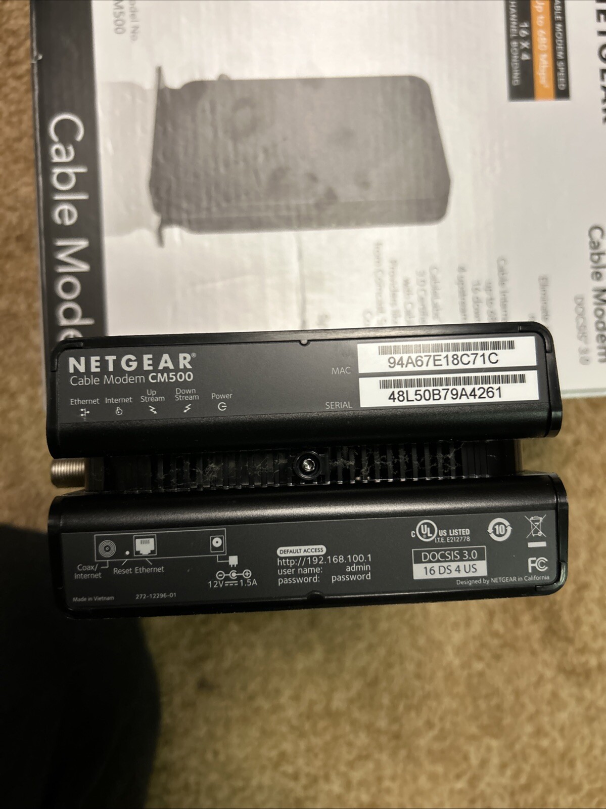 NETGEAR Cm500-1aznas 16×4 DOCSIS 3.0 Cable Modem Max Download Speeds of 686mbps