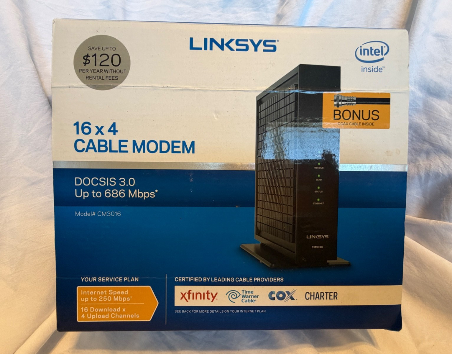 LINKSYS 16 x 4 Cable Modem | 16 x 4 Bonded Channels | DOCSIS 3.0 | CM3016