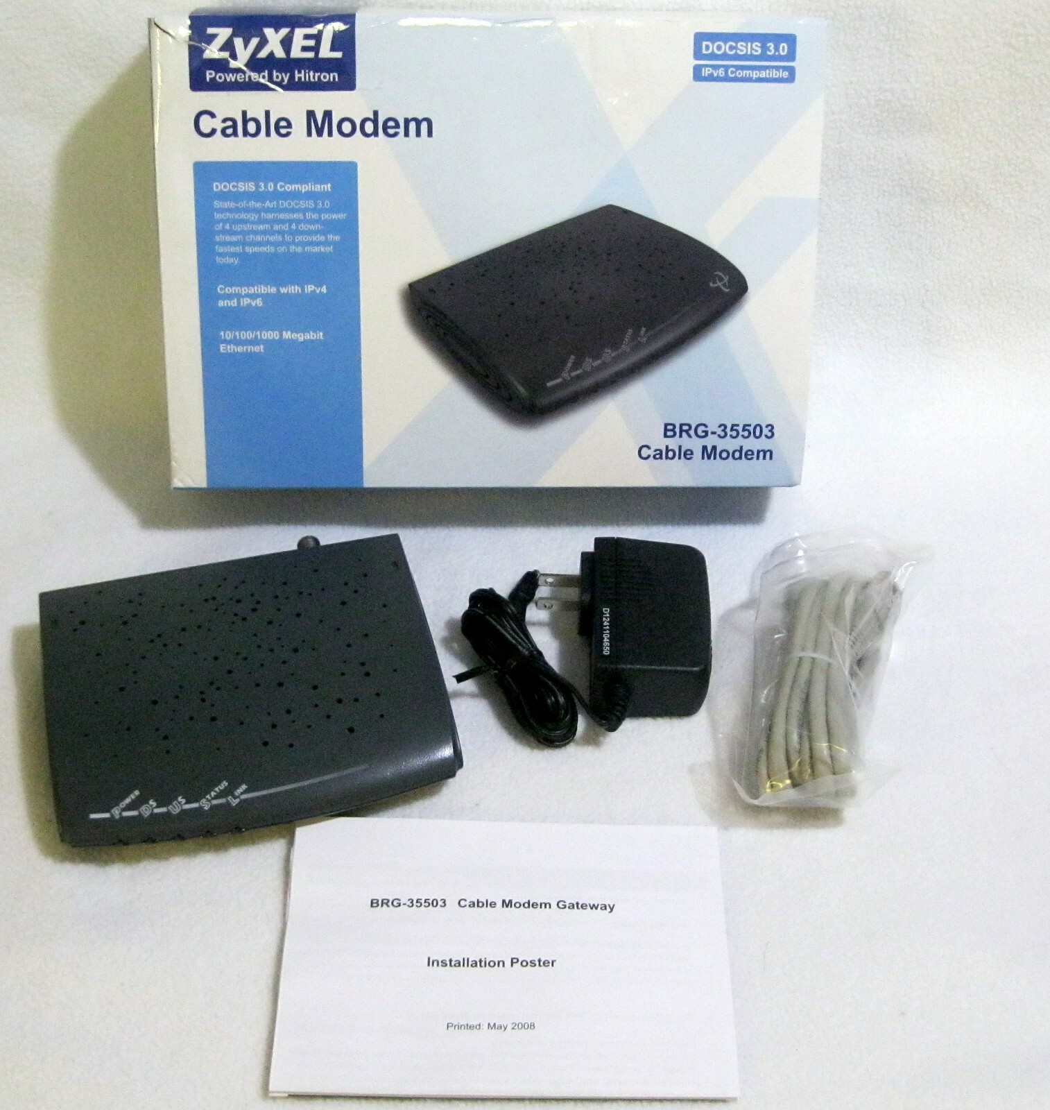 ZyXEL BRG-35503 DOCSIS 3.0 Cable Modem IPv4 + IPv6 Compatible NEW – OPEN BOX