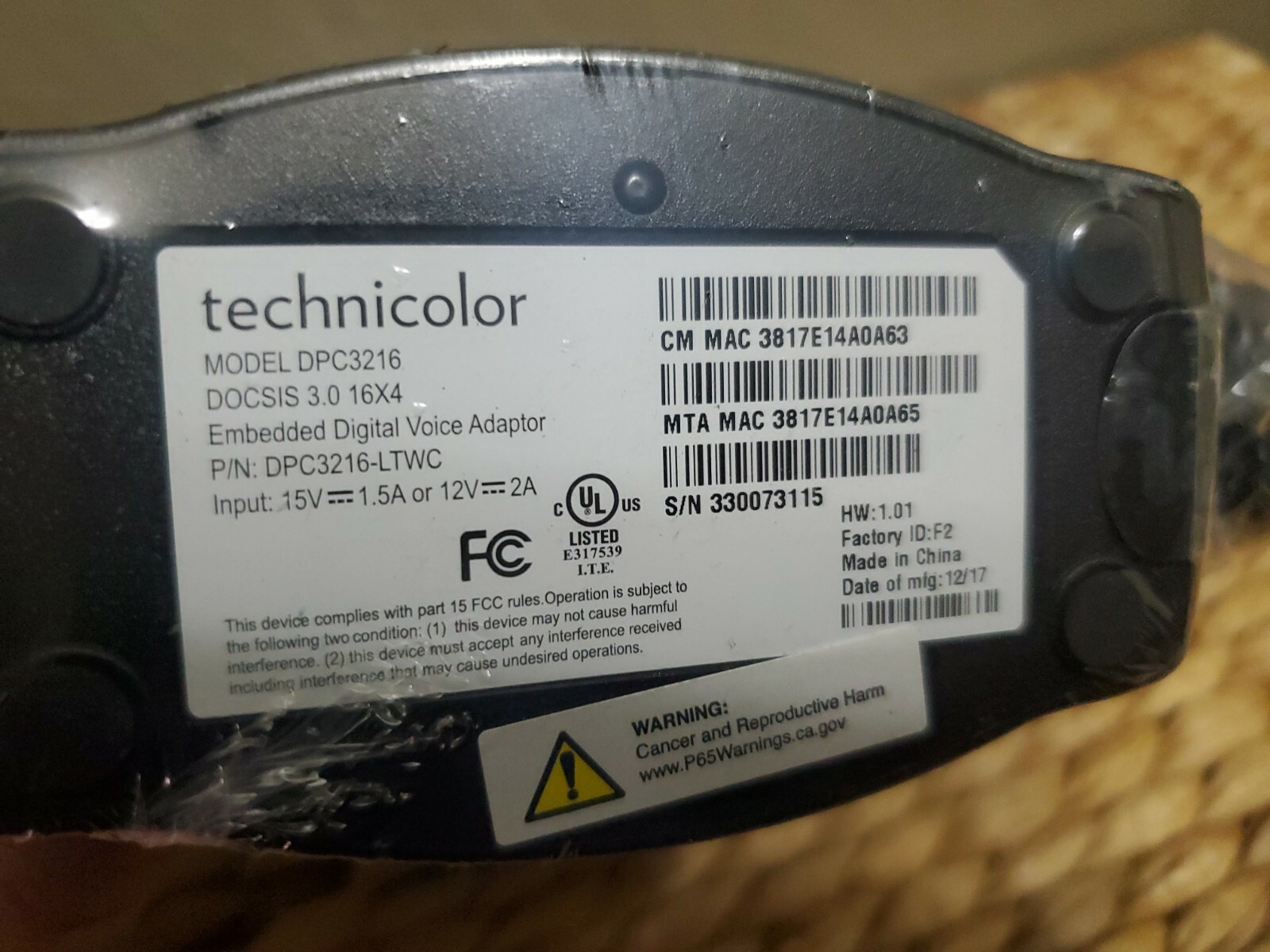 Technicolor DPC3216 Residential Gateway Wireless-n Router Docsis 3.0 16×4